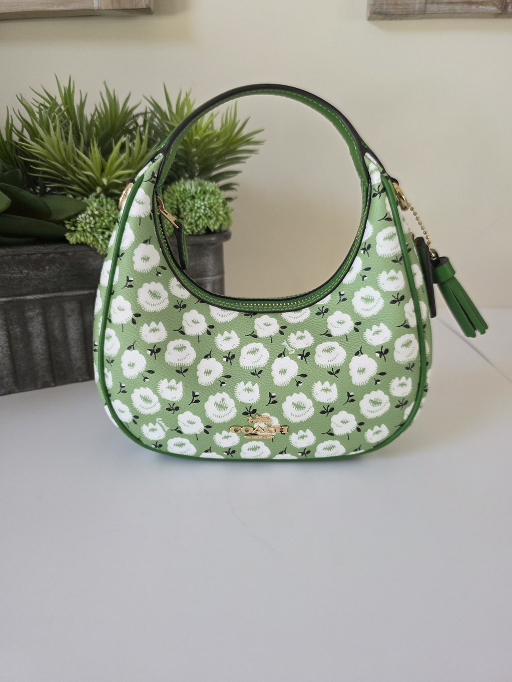 Coach Mini Carmen Kelly Green Floral Coated Canvas Crossbody + Charm New - Picture 3 of 16